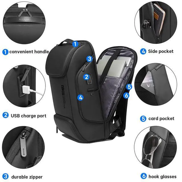 Alt view image 3 of 5 - BANGE Business Laptop Smart backpack Can Hold 15.6 Inch Laptop Commute Backpack Carry on bag for men and women (Black)