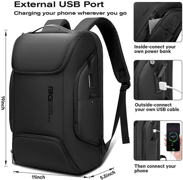 Alt view image 4 of 5 - BANGE Business Laptop Smart backpack Can Hold 15.6 Inch Laptop Commute Backpack Carry on bag for men and women (Black)