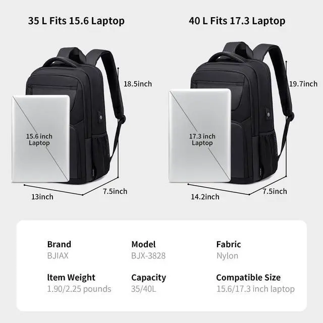 Alt view image 5 of 5 - BJIAX 40L Travel Laptop Backpack for Men, High Tech Business Backpack with USB Charging Port and Ergonomic Design, Water Resistant Anti-theft Work College Backpack Fits 17.3 Inch Tablet, Notebook
