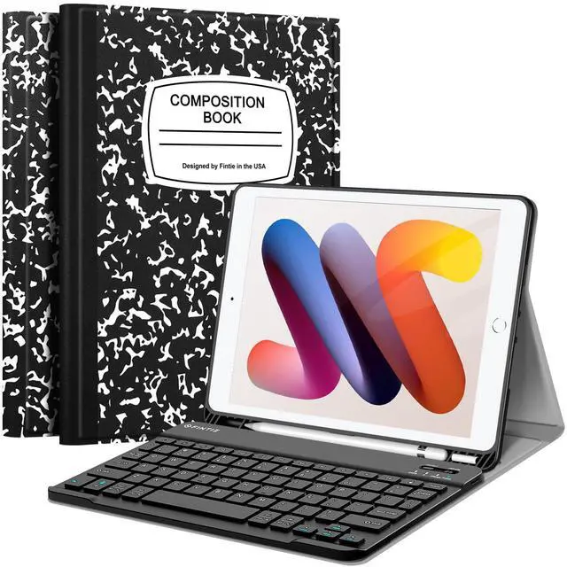Main image of FINTIE Keyboard Case for iPad 9th / 8th / 7th Generation (2021/2020/2019) 10.2 Inch, Soft TPU Back Stand Cover with Pencil Holder, Magnetically Detachable Bluetooth Keyboard, Composition Book