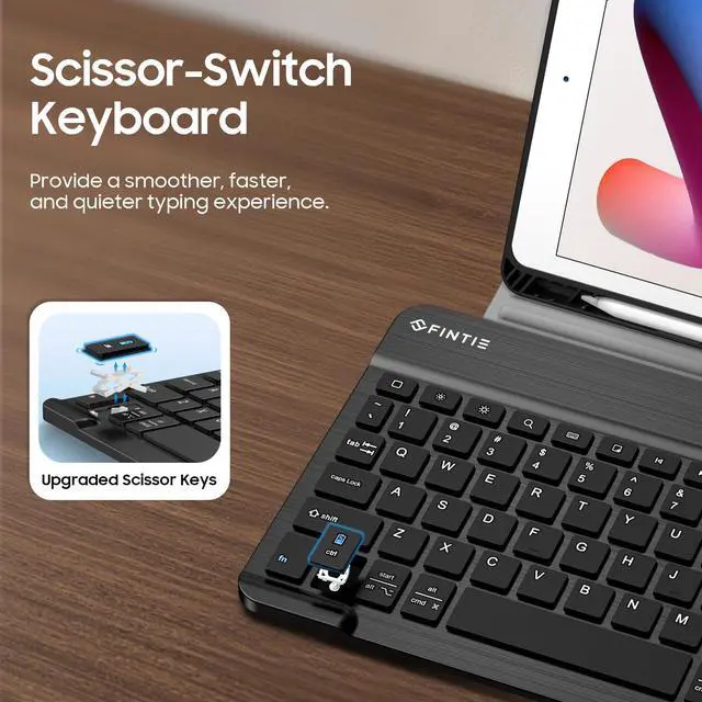 Alt view image 4 of 5 - FINTIE Keyboard Case for iPad 9th / 8th / 7th Generation (2021/2020/2019) 10.2 Inch, Soft TPU Back Stand Cover with Pencil Holder, Magnetically Detachable Bluetooth Keyboard, Composition Book