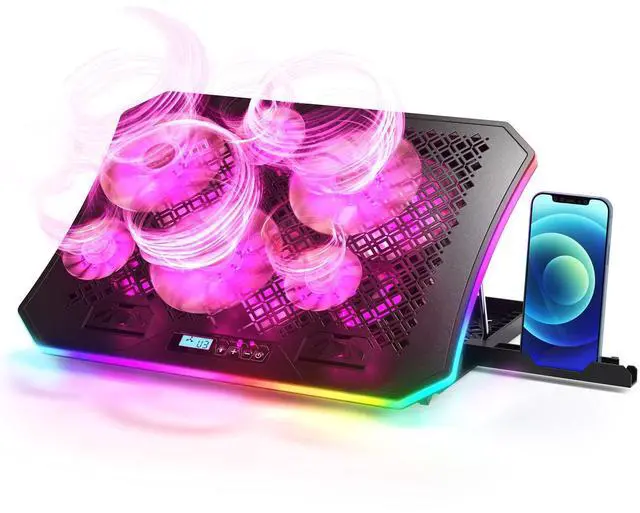 Main image of Laptop Cooling Pad, KeiBn RGB Laptop Cooler for 15.6-17.3 Inch Laptops, with 10 Modes Lights | 6 Fans | 7 Height Stands | 2 USB Ports | Desk or Lap Use (A8/Purple)