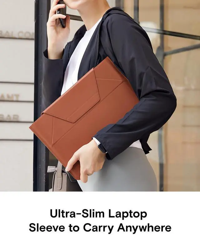 Alt view image 3 of 5 - MOFT Laptop Sleeve Bag for MacBook Computer Expandable Storage, Two Adjustable Angles Laptop Stands, Ultra-Slim Stylish Pieces Laptop Case Sleeves, Sienna Brown, 15"-16"