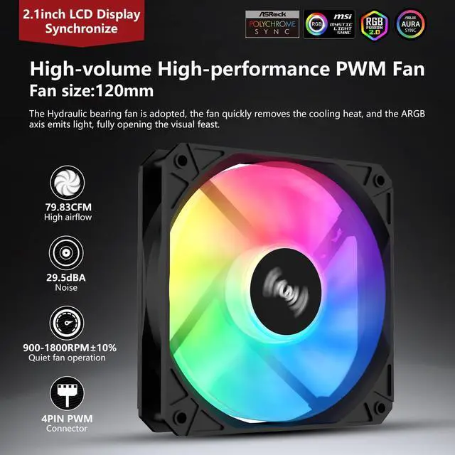Alt view image 3 of 5 - SAMA SM360 Black Adjustable Liquid Cooler LCD Display Screen with 3x120mm Addressable ARGB PWM Silent Fan 360mm AIO Radiator