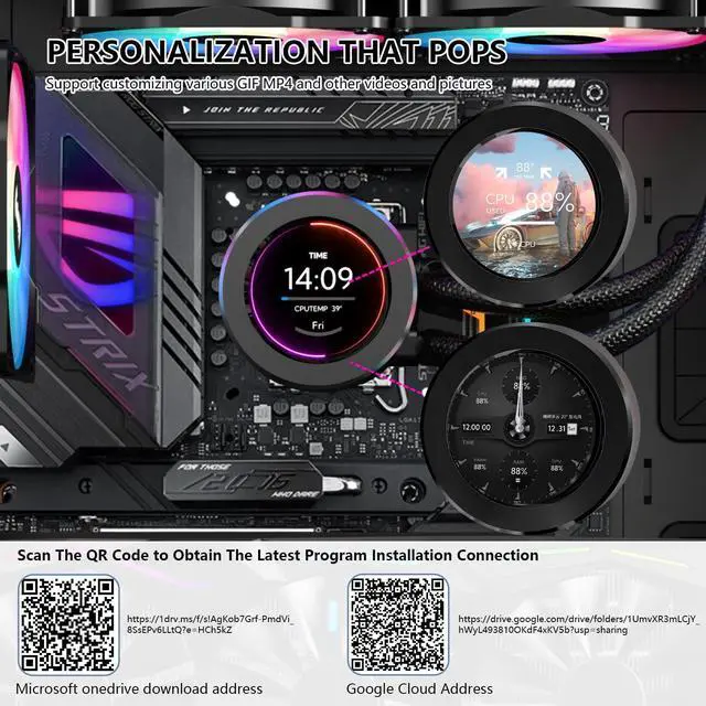 Alt view image 5 of 5 - SAMA SM360 Black Adjustable Liquid Cooler LCD Display Screen with 3x120mm Addressable ARGB PWM Silent Fan 360mm AIO Radiator