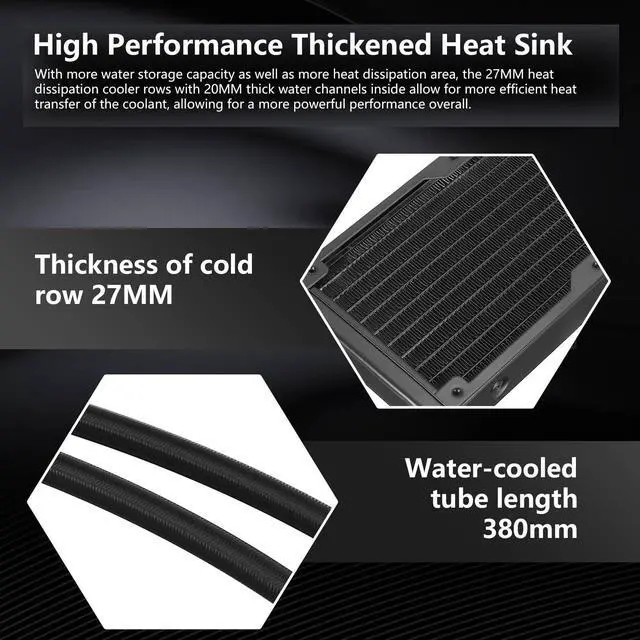 Alt view image 4 of 5 - SAMA SM360 Black Adjustable Liquid Cooler LCD Display Screen with 3x120mm Addressable ARGB PWM Silent Fan 360mm AIO Radiator