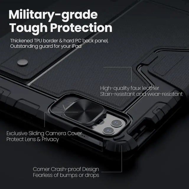 Alt view image 3 of 5 - Nillkin iPad Pro 11(1st/2nd/3rd/4th Gen) & iPad Air 5th/4th Generation Case with Keyboard, Magic Trackpad, Rugged Case with Detachable Keyboard, 7 Backlight Colors, Portrait/Landscape Modes, Black