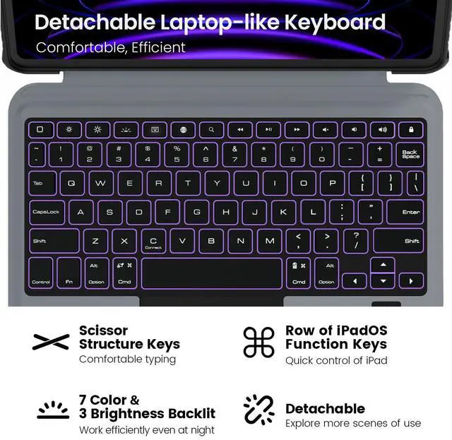 Alt view image 4 of 5 - Nillkin iPad Pro 11(1st/2nd/3rd/4th Gen) & iPad Air 5th/4th Generation Case with Keyboard, Magic Trackpad, Rugged Case with Detachable Keyboard, 7 Backlight Colors, Portrait/Landscape Modes, Black