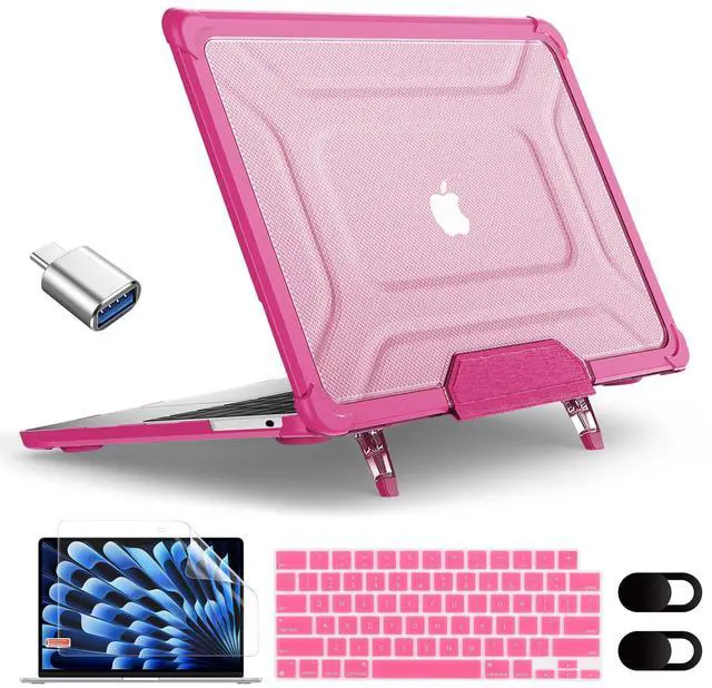 Main image of MEEgoodo Case for MacBook Air 15 inch 2025 2024 2023, Case Fit Model (A3241/A3114/A2941) with M4/M3/M2 Chip, Laptop Hard Shell with Heavy Duty Rugged Shockproof, Pink XK