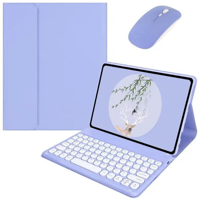 Main image of kaidisen Keyboard Case for Galaxy Tab A7 Lite 8.7 inch Case with Keyboard and Bluetooth Mouse, Detachable Candy Color Keyboard Cover Round KeyPurple