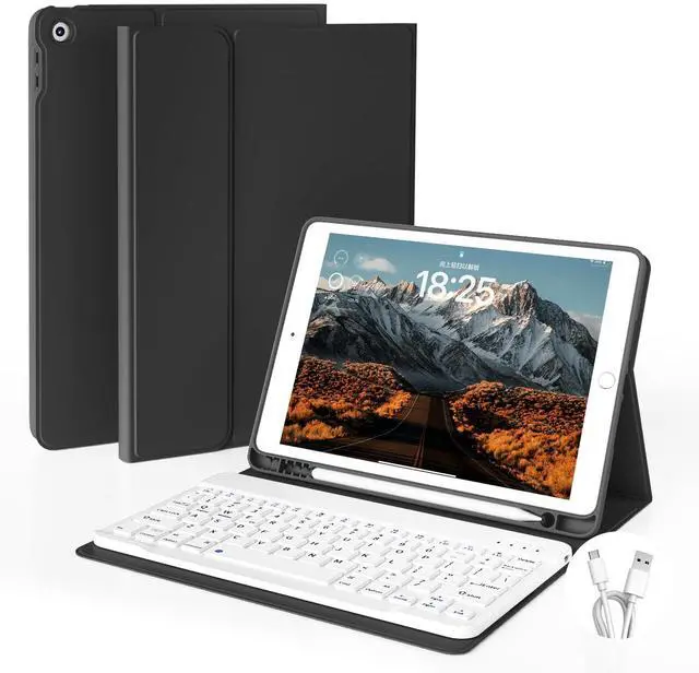 Main image of GKABXY Case with Keyboard for iPad 10.2 inch 2021/2020/2019, iPad 9th/8th/7th Generation Detachable Bluetooth Keyboard Cover with Pencil Holder, Multi-Angle Stand for Study/Office/Travel (Black)