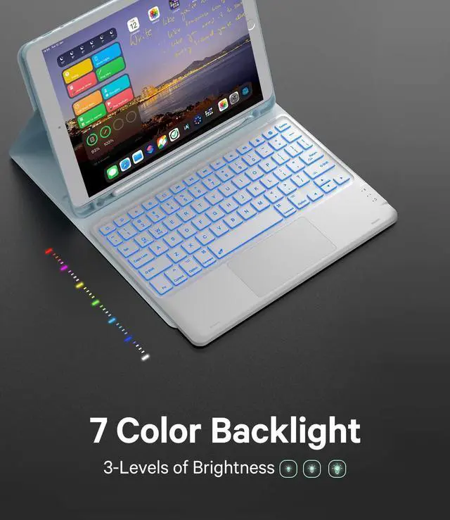 Alt view image 2 of 5 - GreenLaw Keyboard case for iPad 9.7 inch, iPad 6th Gen (2018), iPad 5th Gen (2017), iPad Air 2 (2014), 7 Color Backlit, Support 2 BT Devices, Touchpad Keyboard iPad Pro 9.7, Blue