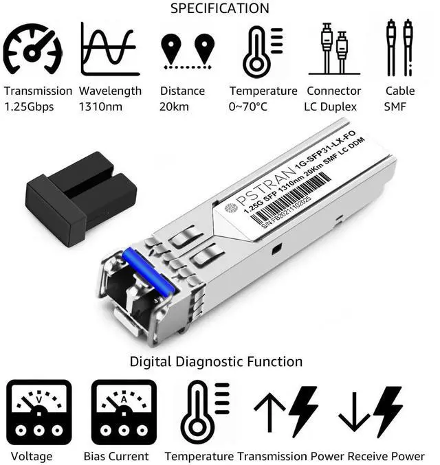 Alt view image 2 of 5 - OPSTRAN 1000BASE-LX/LH SFP Optical Transceiver Module Compatible with Fortinet FN-TRAN-LX FG-TRAN-LX FR-TRAN-LX 1310nm 20km DDM Duplex LC SMF
