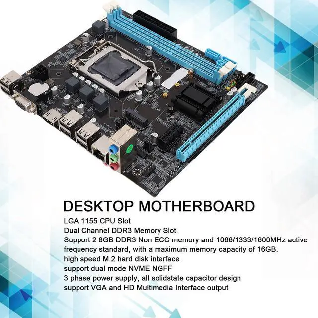 Alt view image 5 of 5 - Micro ATX Motherboard, LGA 1155 CPU Slot, Channel DDR3, M.2 NVMe NGFF, HD VGA Output, 3 Phase Power