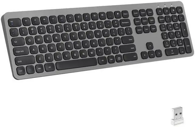 Main image of cimetech 2.4GHz Wireless Keyboard with Number Pad Full Size Design for Laptop Desktop PC Tablet, Windows iOS Android - Grey