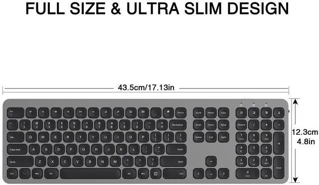 Alt view image 2 of 5 - cimetech 2.4GHz Wireless Keyboard with Number Pad Full Size Design for Laptop Desktop PC Tablet, Windows iOS Android - Grey