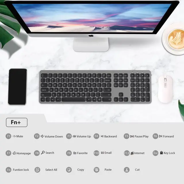 Alt view image 5 of 5 - cimetech 2.4GHz Wireless Keyboard with Number Pad Full Size Design for Laptop Desktop PC Tablet, Windows iOS Android - Grey