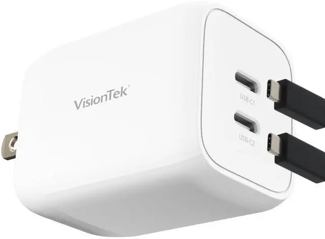 Main image of VisionTek GaN II 65W Wall Fast Charger - Dual USBC Port - 2X USB-C - Compatible with MacBook Pro/Air, Ipad, iPhone, Galaxy, Steam Deck, Thinkpad, Dell XPS, Pixel and More - 901536