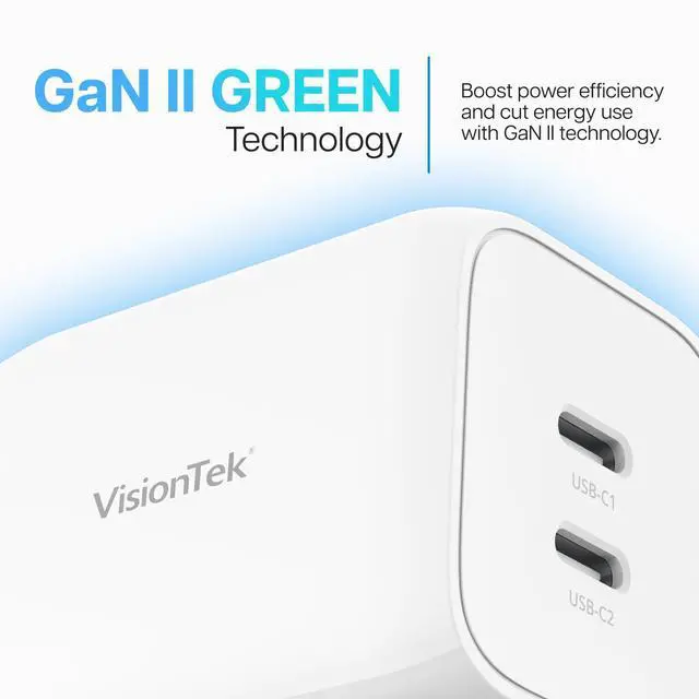 Alt view image 4 of 5 - VisionTek GaN II 65W Wall Fast Charger - Dual USBC Port - 2X USB-C - Compatible with MacBook Pro/Air, Ipad, iPhone, Galaxy, Steam Deck, Thinkpad, Dell XPS, Pixel and More - 901536