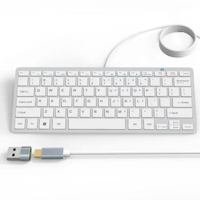 Main image of Ultra-Slim 78keys USB-C Mini Wired Keyboard with Media Hotkeys for Apple Mac Pro, MacBook 56Pro/ iMac, Air, Mac mini, Laptop Computers, Windows Desktop PC 11/10/8/7, with USB-C to A OTG Adapter,White