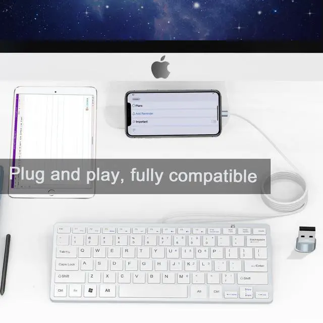 Alt view image 3 of 5 - Ultra-Slim 78keys USB-C Mini Wired Keyboard with Media Hotkeys for Apple Mac Pro, MacBook 56Pro/ iMac, Air, Mac mini, Laptop Computers, Windows Desktop PC 11/10/8/7, with USB-C to A OTG Adapter,White