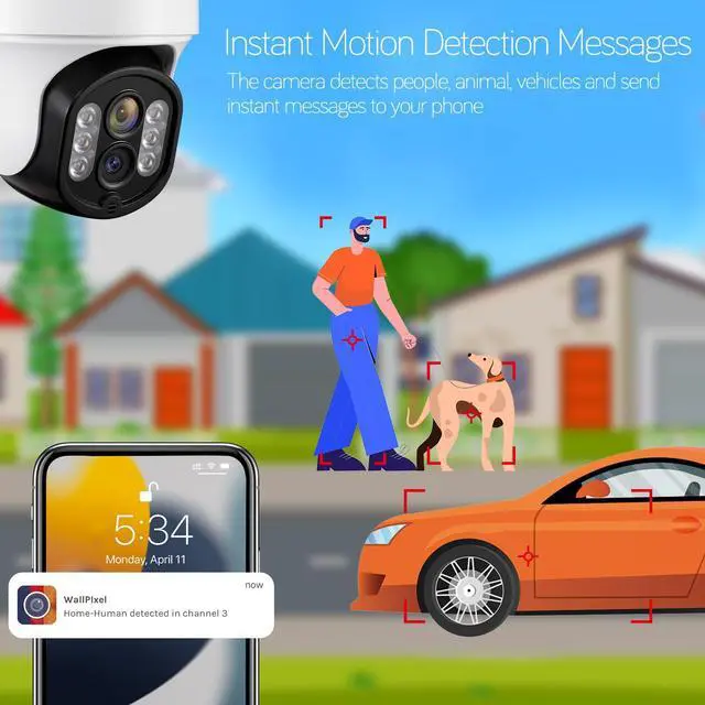 Alt view image 5 of 5 - xmartO Auto-Track Security Camera Outdoor Wireless, 3MP WiFi PTZ Security Camera AC Powered, Auto Floodlight, Color Night Vision, Motion Detection MSG and Siren, SD Card and Cloud Storage