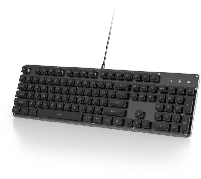 Main image of Owpkeenthy Black Computer Keyboard, Full-Size Typewriter Ice Blue Backlit Quiet Office Gaming Keyboard with Cool Square Punk Keys Metal Panel for LaptopPC Desktops (104 Black)