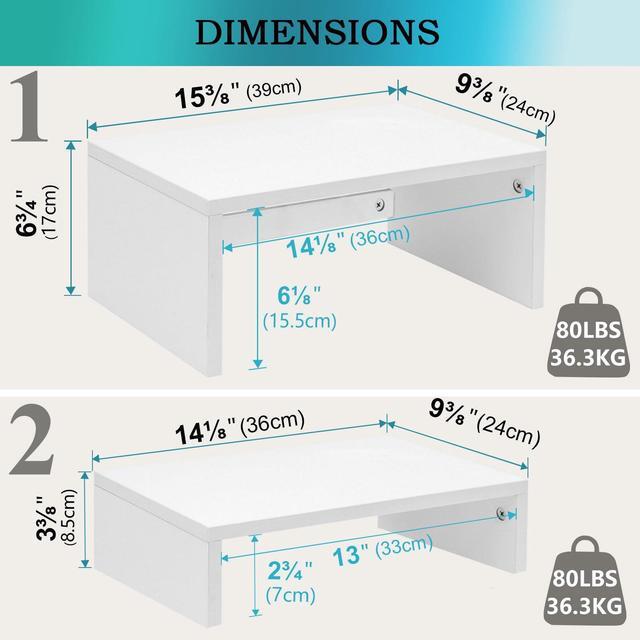 Alt view image 4 of 5 - TEAMIX Adjustable White Monitor Stand Riser - 2 Pack, Wood 2 Tier Adjustable Stand for 2 Monitors/Laptop/PC