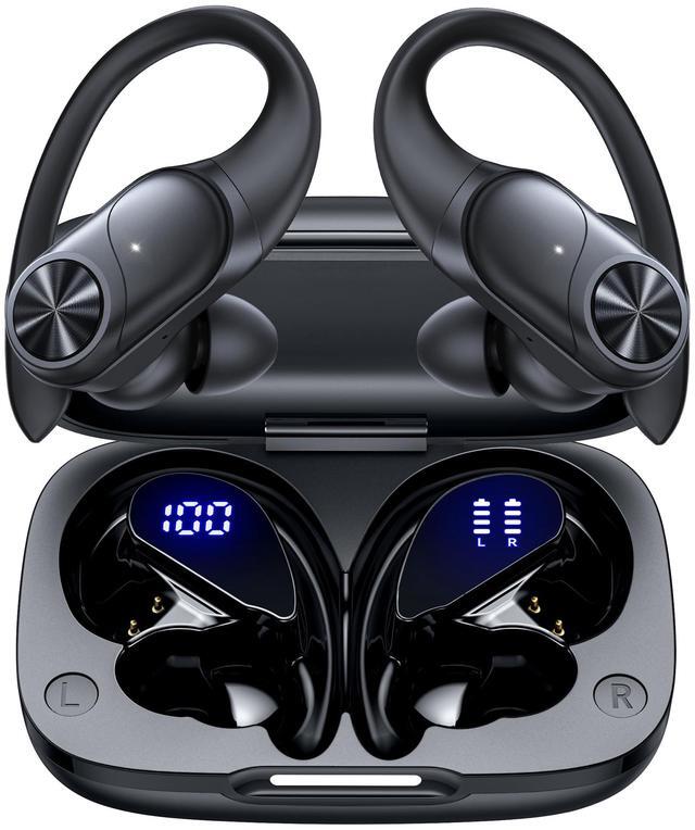 Main image of PocBuds Bluetooth Headphones Wireless Earbuds 80hrs Playtime Wireless Charging Case Digital Display Sports Ear Buds with Earhook Deep Bass IPX7 Waterproof Over-Ear Earphones for TV Phone Laptop Black