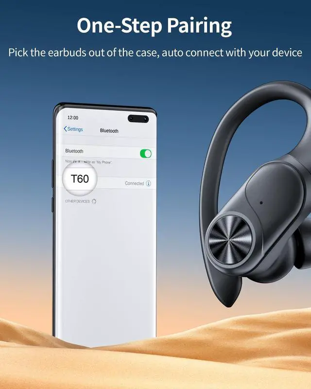 Alt view image 4 of 5 - PocBuds Bluetooth Headphones Wireless Earbuds 80hrs Playtime Wireless Charging Case Digital Display Sports Ear Buds with Earhook Deep Bass IPX7 Waterproof Over-Ear Earphones for TV Phone Laptop Black