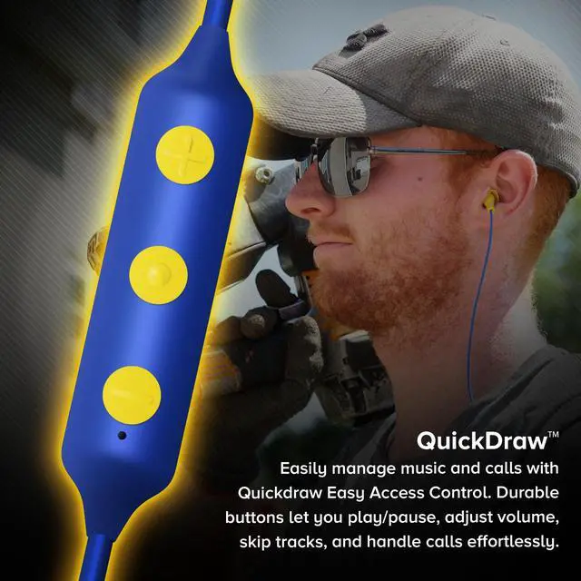 Alt view image 5 of 5 - Plugfones Basic Pro Earplug Headphones Wireless Bluetooth in-Ear Earplug Earbuds 25 dB Noise Reduction Rating OSHA Compliant Hearing Protection with Noise Isolating Mic and Controls (Blue & Yellow)