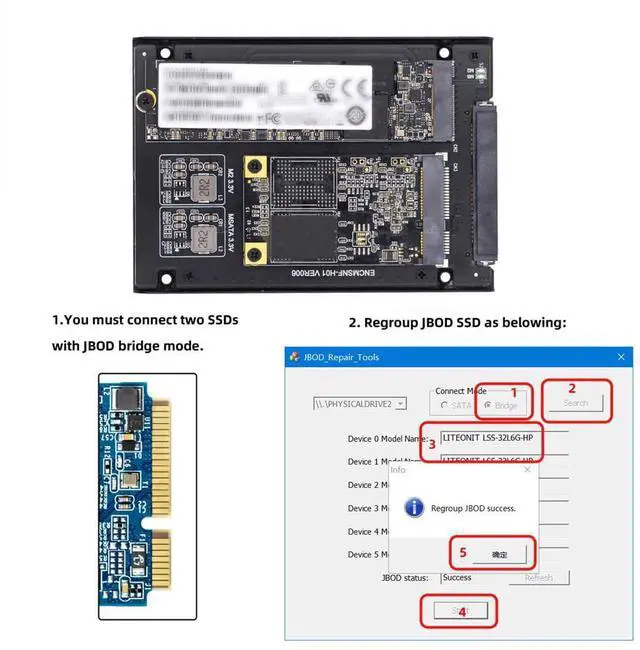 Alt view image 2 of 5 - NFHK Dual MSATA NGFF B+M SSD Card JBOD Raid0 Span Bridge to 2.5inch SATA Combo HDD Disk Drive Enclosure