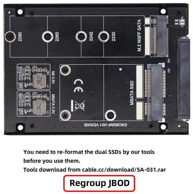 Alt view image 3 of 5 - NFHK Dual MSATA NGFF B+M SSD Card JBOD Raid0 Span Bridge to 2.5inch SATA Combo HDD Disk Drive Enclosure