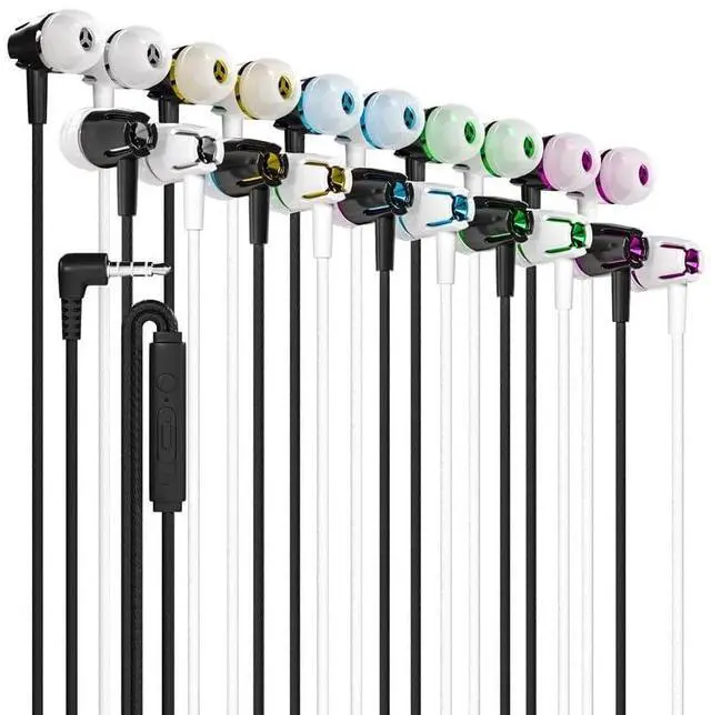 Alt view image 2 of 5 - Maeline Bulk Wired Earbuds in Ear, Noise Isolating Headphones with Microphone, 3.5mm Jack Plug, Mic and Volume Control, Stereo Bass, Tangle-Free Cord for iPhone, Android, PC, Laptop - 200 Pack