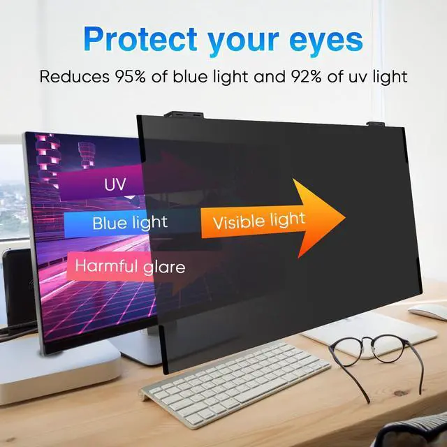 Alt view image 5 of 5 - JEAPKA Magnetic Computer Privacy Screen 24 Inch, Removable Hanging Privacy Screen Shield for Frameless Monitor 16:9 Widescreen, Anti Blue Light Privacy Filter, Anti-Glare Protector