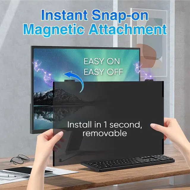 Alt view image 2 of 5 - JEAPKA Magnetic Computer Privacy Screen 24 Inch, Removable Hanging Privacy Screen Shield for Frameless Monitor 16:9 Widescreen, Anti Blue Light Privacy Filter, Anti-Glare Protector