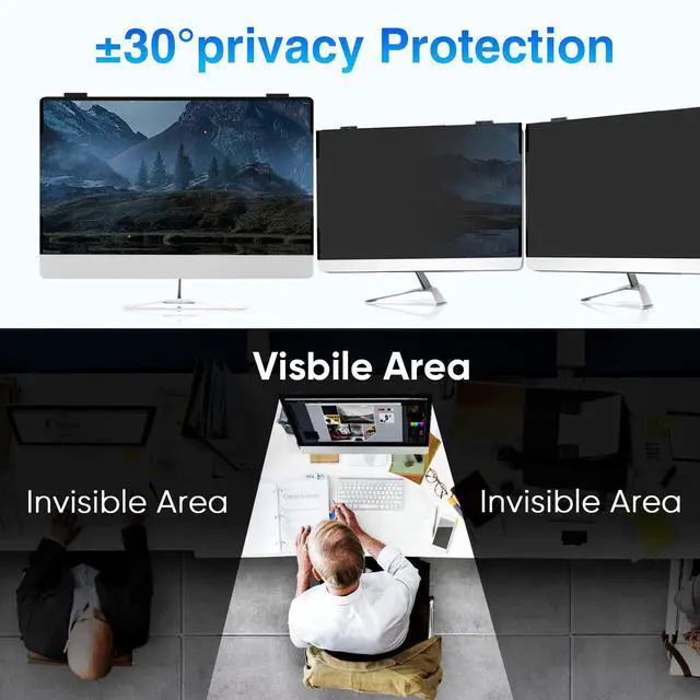 Alt view image 4 of 5 - JEAPKA Magnetic Computer Privacy Screen 24 Inch, Removable Hanging Privacy Screen Shield for Frameless Monitor 16:9 Widescreen, Anti Blue Light Privacy Filter, Anti-Glare Protector