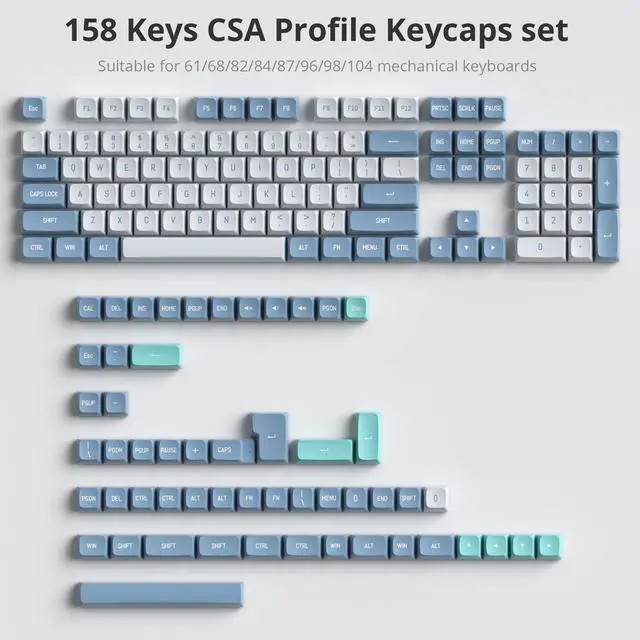 Alt view image 3 of 5 - iRoboosta PBT Keycaps, CSA Profile Double Shot Keycap Blue and White 158 Keys Key caps Set, Custom Keycaps for Cherry MX Switches Mechanical Keyboard (Shoko Blue)