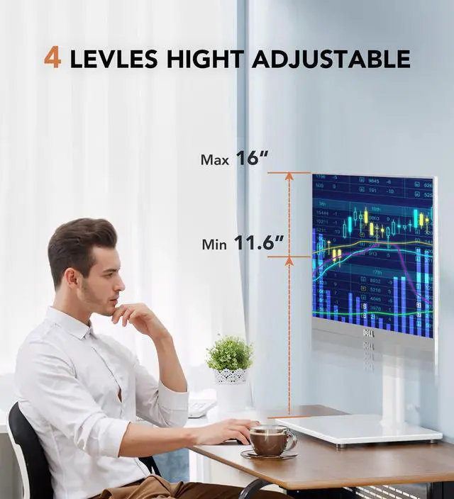 Alt view image 2 of 5 - Single LCD Computer Monitor Free-Standing Desk Stand Riser for 13 inch to 32 inch Screen with Swivel, Height Adjustable, Rotation, Holds One (1) Screen up to 77Lbs(HT05W-001) White