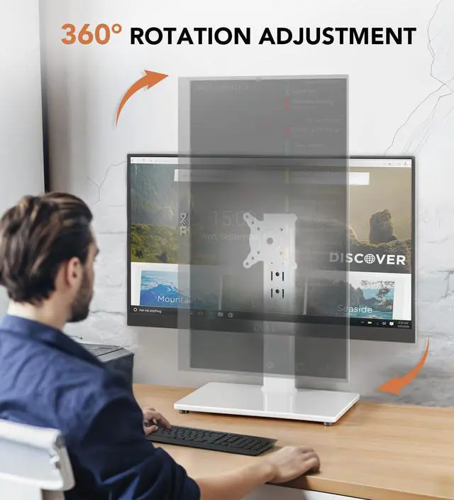 Alt view image 4 of 5 - Single LCD Computer Monitor Free-Standing Desk Stand Riser for 13 inch to 32 inch Screen with Swivel, Height Adjustable, Rotation, Holds One (1) Screen up to 77Lbs(HT05W-001) White