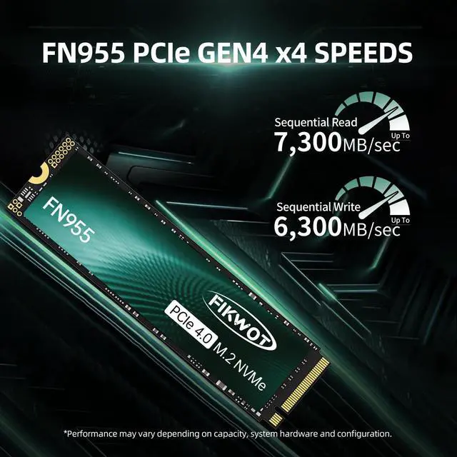 Alt view image 2 of 5 - Fikwot FN955 4TB NVMe SSD M.2 2280 PCIe Gen4x4, Up to 7300MB/s, 3D NAND TLC Flash Internal Solid State Drive, Configure SLC Cache, Storage and Memory Expansion for PS5 Laptop Desktop