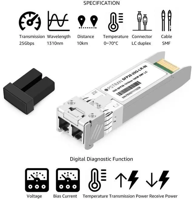 Alt view image 2 of 5 - OPSTRAN 25GBASE-LR SFP28 Optical Transceiver Module Compatible with Intel E25GSFP28LRX 25G SFP28 1310nm 10km DDM Duplex LC SMF