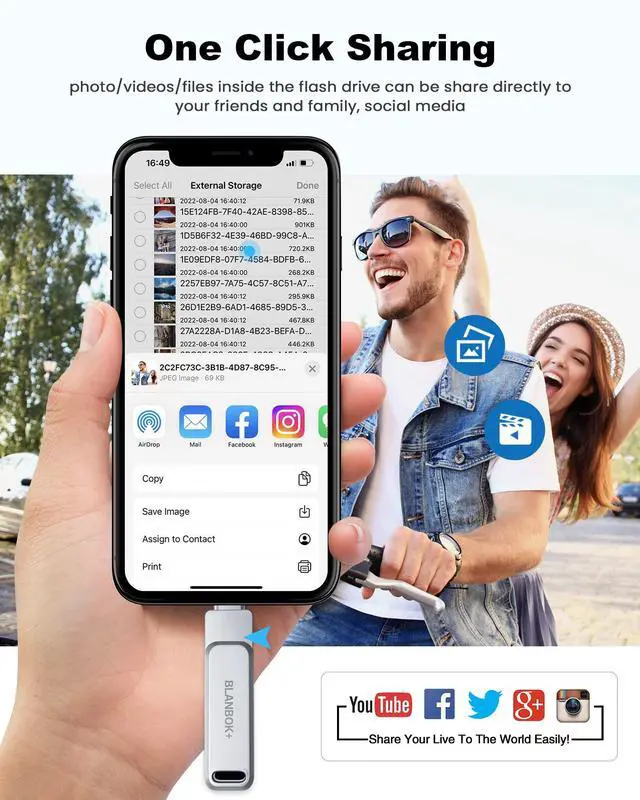 Alt view image 4 of 5 - MFi Certified 128GB Photo Stick for iPhone Flash Drive,USB Memory Stick Thumb Drives High Speed USB Stick External Storage Compatible for iPhone/iPad/Android/PC