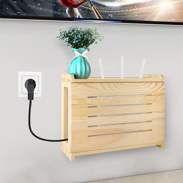 Alt view image 2 of 5 - BEARUT Wooden Router Shelf Wall Mount WiFi Router Storage Box Modem Cable Router Cover Organized Power Strip Cable Management Hider Rack Need Assembly 14.9 * 9.8 * 5.4 in (L* H * W)