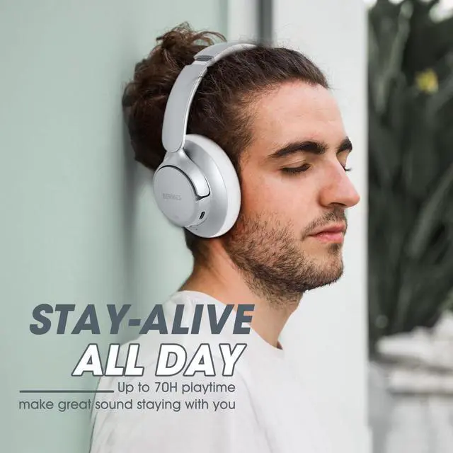 Alt view image 2 of 5 - BERIBES Upgraded Hybrid Active Noise Cancelling Wireless Headphones with Transparent Modes,70H Playtime Bluetooth Headphones Wireless with Mic, Deep Bass,3.5MM Cable,Soft-Earpads,Fast Charging-Silver