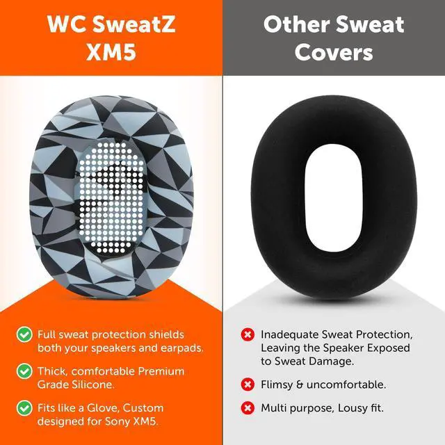 Alt view image 3 of 5 - WC SweatZ XM5 - Patented Earpad Sweat Covers for Sony WH1000XM5 by Wicked Cushions | Full 360 Earpad Protection | Sweatproof & Easily Washable | Geo Grey