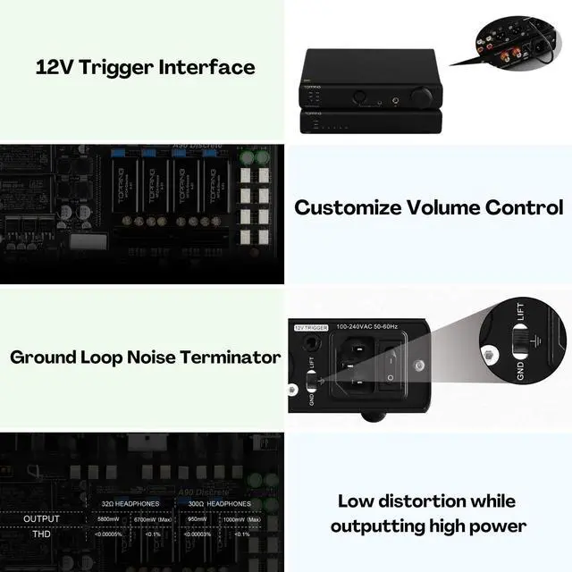 Alt view image 3 of 5 - Topping A90 Discrete Fully Discrete Balanced Headphone Amplifier HiFi NFCA 4Pin XLR/4.4MM Balanced/6.35MM SE Out 9800mWx2 Desktop Headphone Amp Preamp with Remote Control (Black)