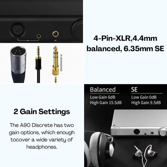 Alt view image 5 of 5 - Topping A90 Discrete Fully Discrete Balanced Headphone Amplifier HiFi NFCA 4Pin XLR/4.4MM Balanced/6.35MM SE Out 9800mWx2 Desktop Headphone Amp Preamp with Remote Control (Black)