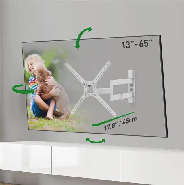 Main image of Barkan White TV Wall Mount, 13-65 inch Full Motion Articulating - 4 Movement Flat/Curved Screen Bracket, Holds up to 88lbs, Patented, Fits LED OLED LCD