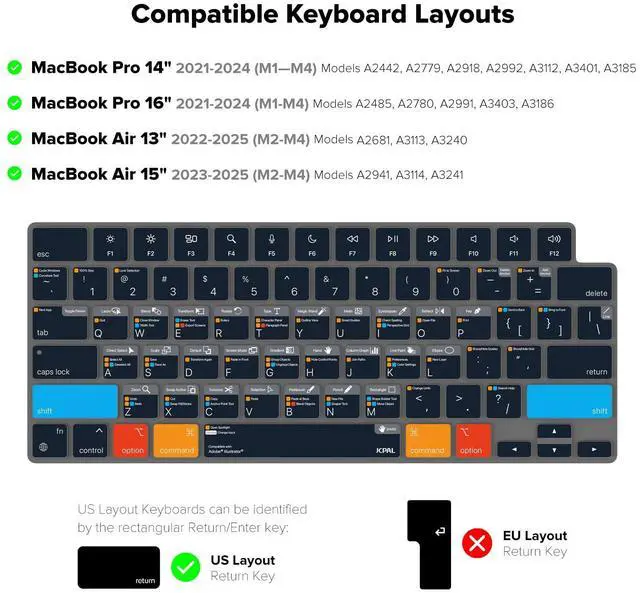Alt view image 5 of 5 - JCPal Adobe Illustrator Shortcut Guide Keyboard Cover for Apple MacBook Pro 14 inch and MacBook Pro 16 inch (M1-M4 Models) and MacBook Air 13 inch and MacBook Air 15 inch (M2-M4 Models) (US-Layout)